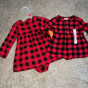 Baby Girls Red Buffalo Check Holiday Outfits - 18 months